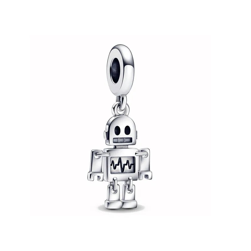 925 Silver Robot Pendant Bead Charm for DIY Jewelry Making - Unisex Gift