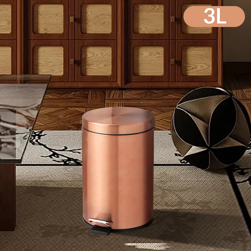 3L Stainless Steel Pedal Trash Can with Close Lid and Removable Inner Bucket - Gold