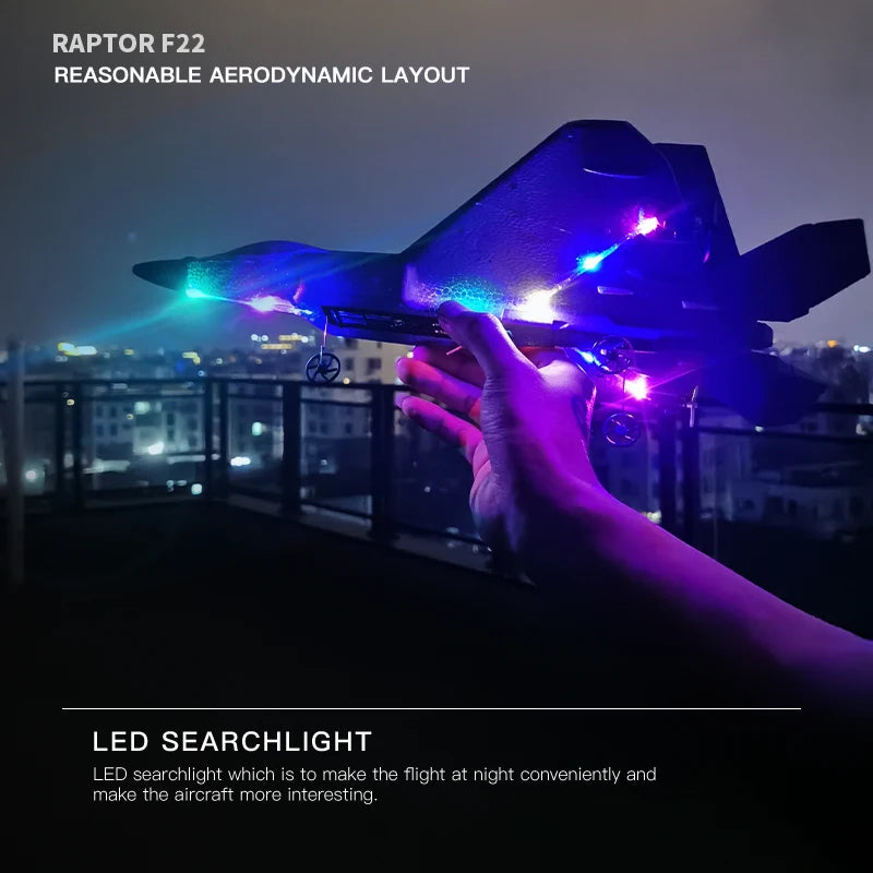 RC Airplane 2024 F22S Warplane with Gyroscope LED Lights - Outdoor Flying Toy