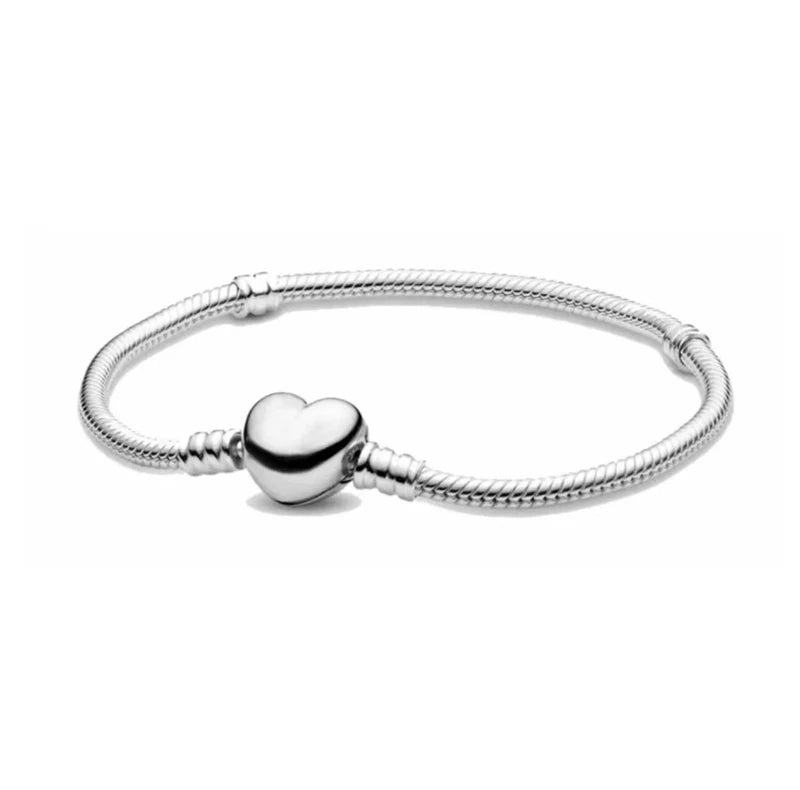 Silver Heart-Shaped Charm Snake Bone Bracelet for Women Jewelry Gift