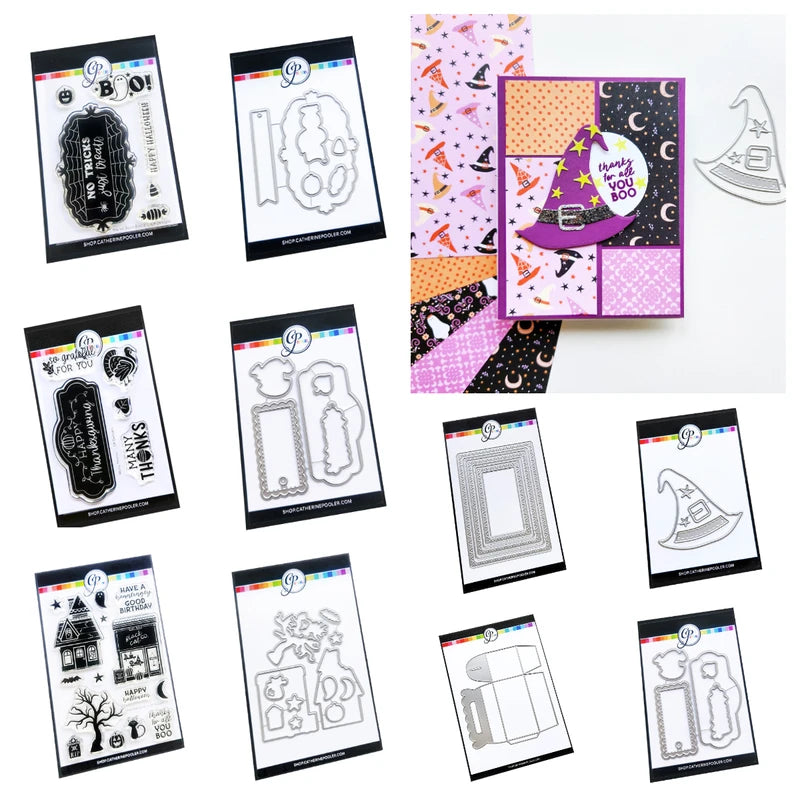 Halloween Witchy Wardrobe Sentiments Metal Cutting Dies & Stamps Craft Embossing Kit