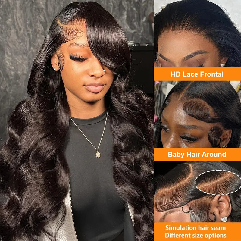 Human Hair Wigs 13x6 Lace Frontal Body Wave 250 Density 30-40 Inch Black