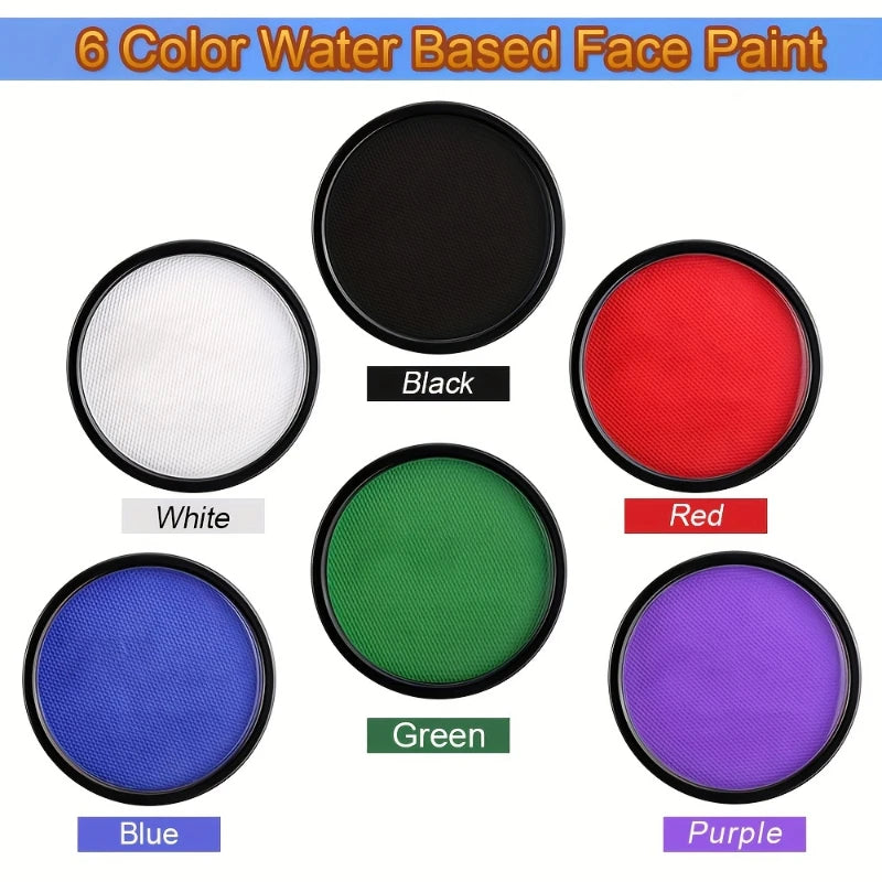 Water-Activated Face & Body Paint Palette - 6 Colors, Safe, Non-Toxic, Makeup for Halloween & Artistic Body Art