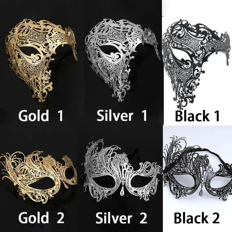 Black Gold Skull Metal Mask for Halloween Masquerade Party - Venetian Half Face Mask