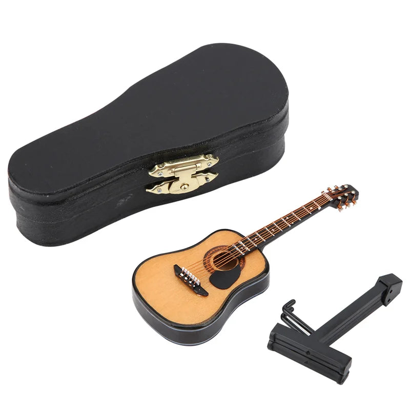 Miniature Wooden Guitar Model Decor - Craft Home Ornaments & Display