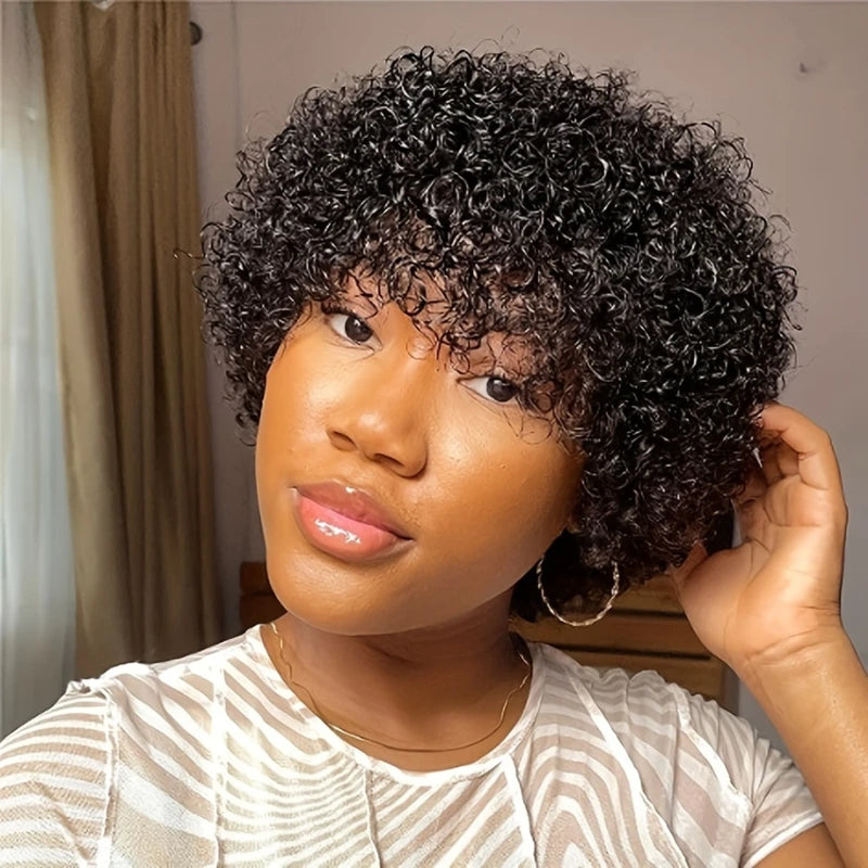 Kinky Curly Afro Wave Wig 150% Density 6 Inch Pixie Cut Human Hair Wig for Women