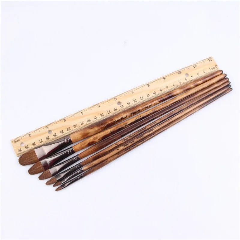6-Piece High-Grade Weasel Hair Paintbrush Set for Watercolor & Oil Painting