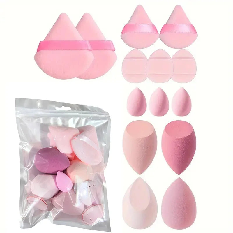 14-Piece Makeup Sponge Set Velvet Triangel Foundation Powder Puffs - Multiple Colors