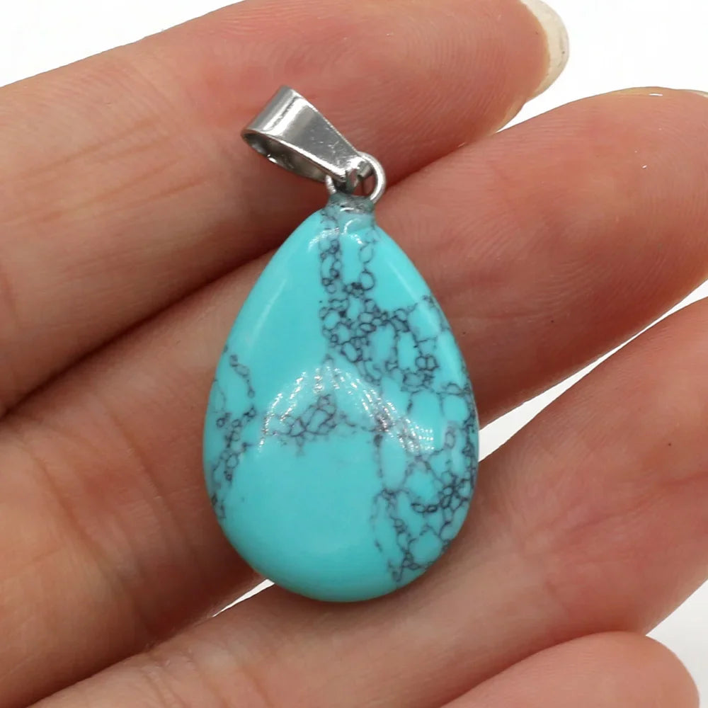 Natural Drop Shape Stone Pendant Crystal Jewelry Charm for DIY Making