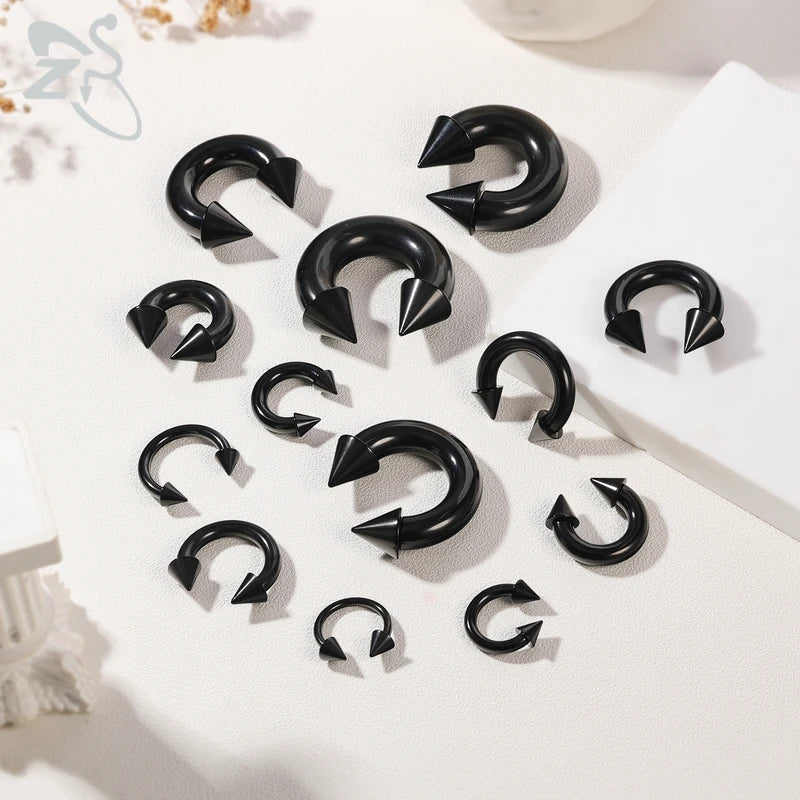 Piercing Nose Ring Barbell Spike Horseshoe Septum Ear Expander 14G-8G