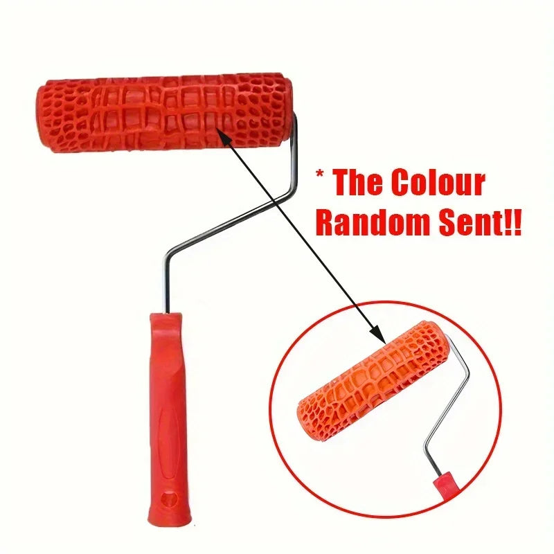 Textured Pattern Paint Roller with Red Handle - Durable Wall Painting Tool