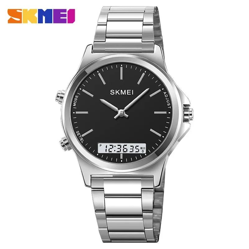 Digital Quartz Sport Watch for Men Waterproof Stainless Steel Dual Display