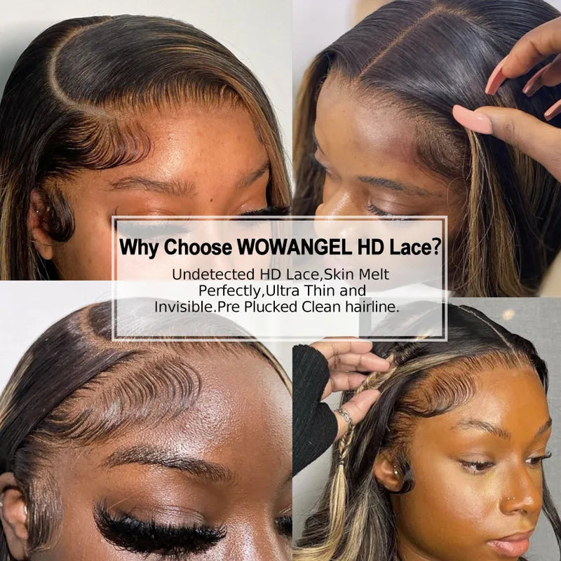 Highlight Colored Wig 34 Inch Body Wave Human Hair Lace Frontal Wig - Melt Skin HD Lace