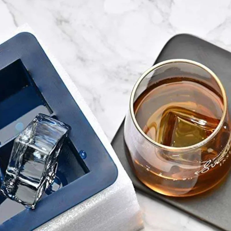 Silicone Ice Cube Mold with Easy Release Square Container for Whiskey & Beverages