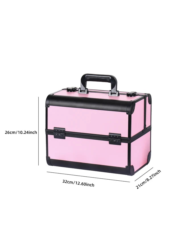 Makeup Train Box with Adjustable Trays Lockable Cosmetic Storage Organizer