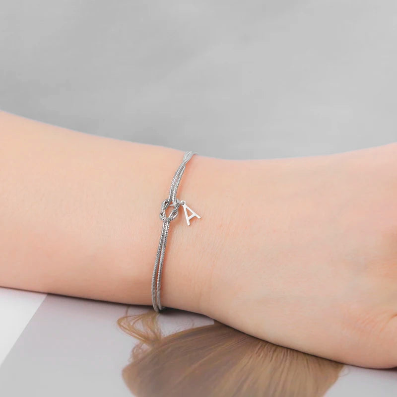 Stainless Steel Love Knot Letter Chain Bracelet for Women & Couples