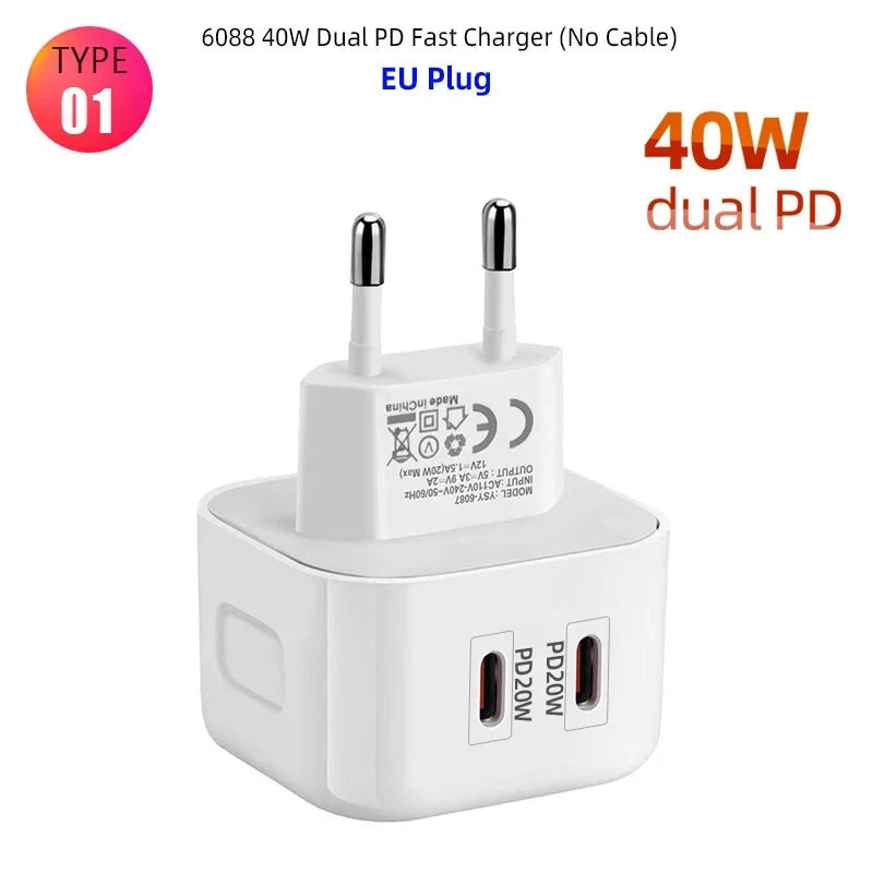 20W Fast Charging USB Wall Adapter with QC 3.0 & PD for iPhone & Samsung
