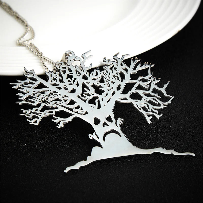 Halloween Tree Pendant Necklace Stainless Steel Tree of Life Jewelry