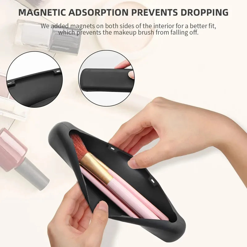 Silicone Makeup Brush Storage Bag - Portable Travel Case for Cosmetics & Tools
