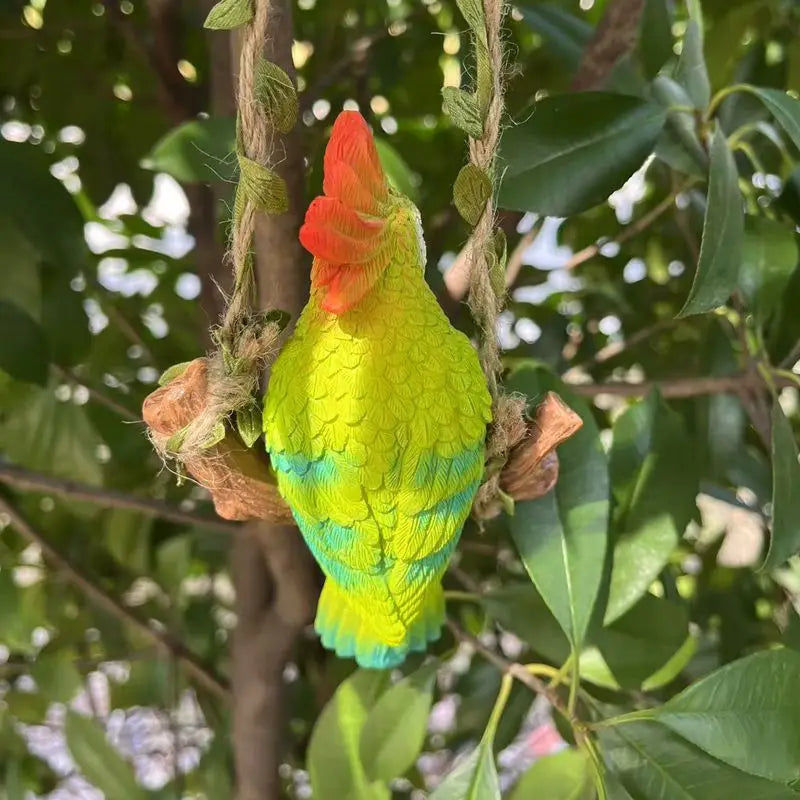 Cute Parrot Wood Swing Animal Statue for Garden and Patio Decor
