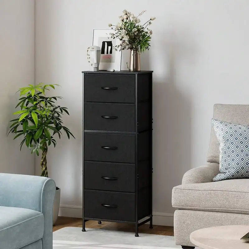 5-Drawer Dresser with Fabric Bins, Steel Frame & Wood Top - Bedroom Storage Organizer