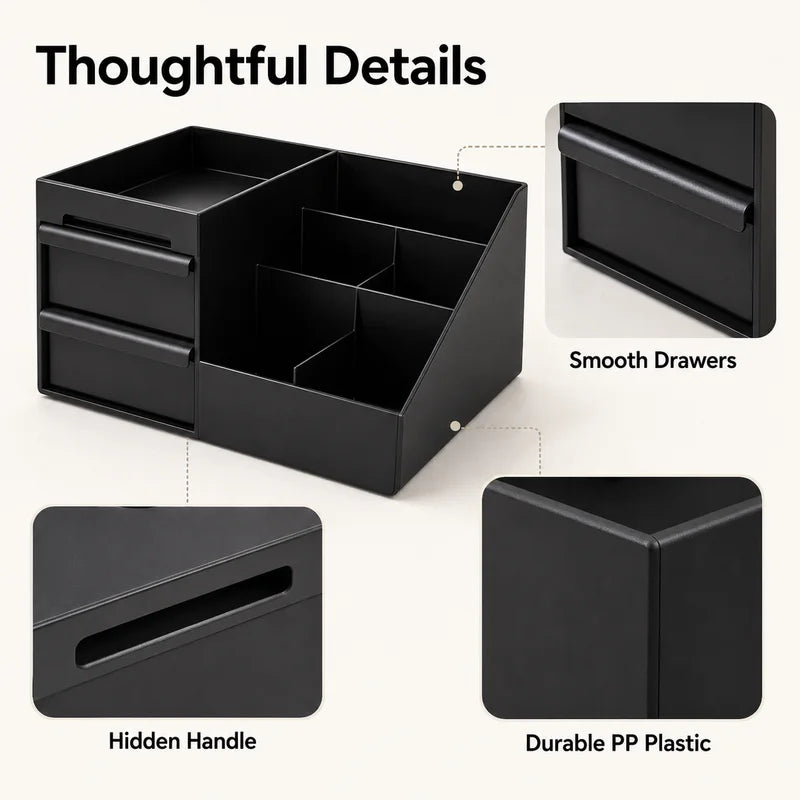 Desktop Makeup Organizer with Drawers - Black Cosmetic Storage Box for Vanity