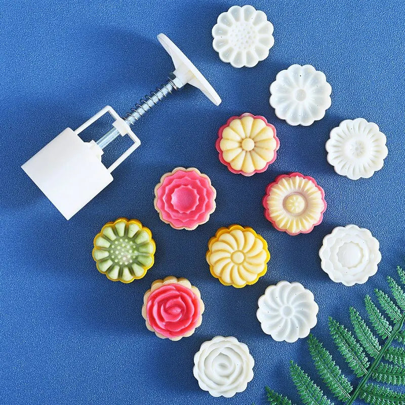 DIY Mooncake Mold with Flower Stamps - Mid-Autumn Festival Fondant Decoration Tool