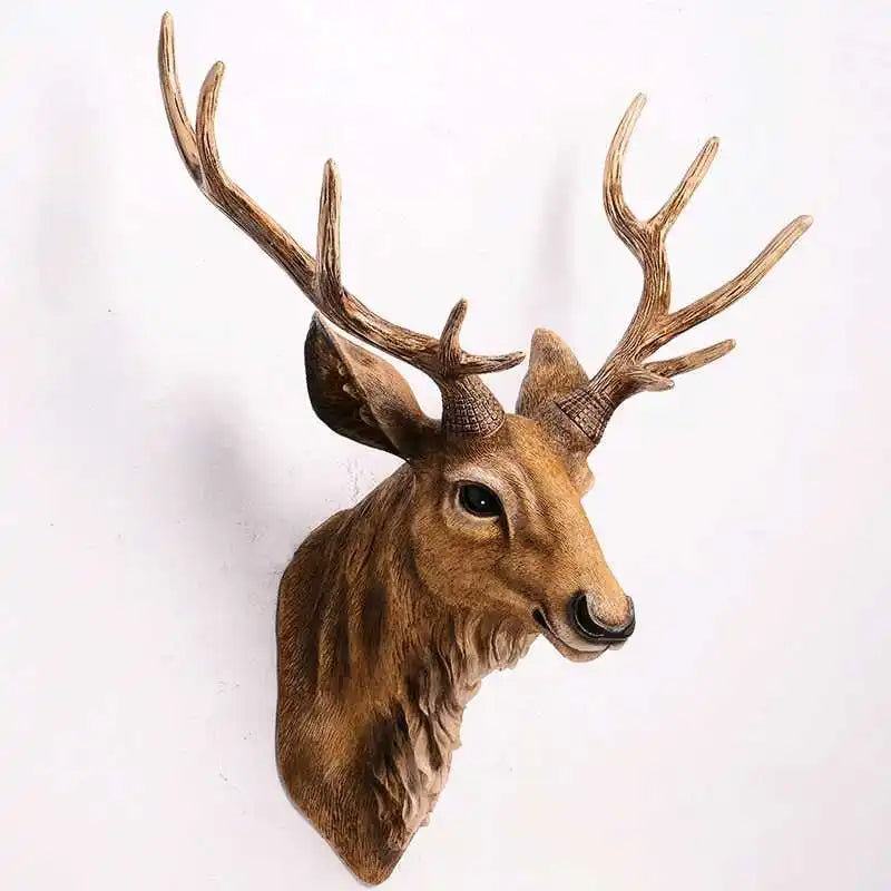 Faux Deer Head Wall Decor - 17 Inch Animal Head Wall Art Handmade Rustic Farmhouse Accent