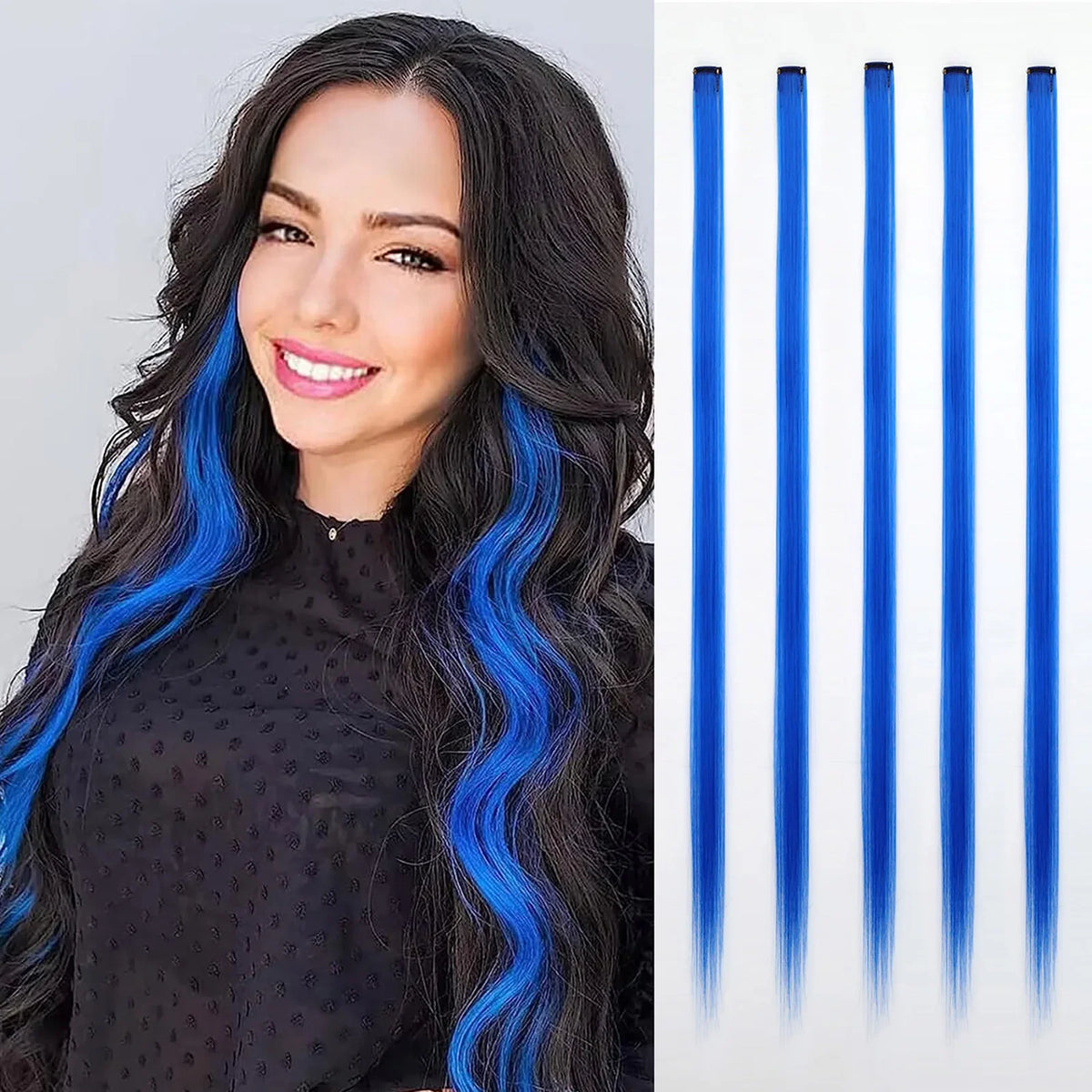 Colorful Clip-In Hair Extensions 5-Piece Rainbow Hair Set for Women & Girls