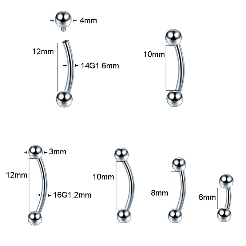 10Pcs Titanium Curved Eyebrow & Lip Piercing Rings - Body Jewelry Set