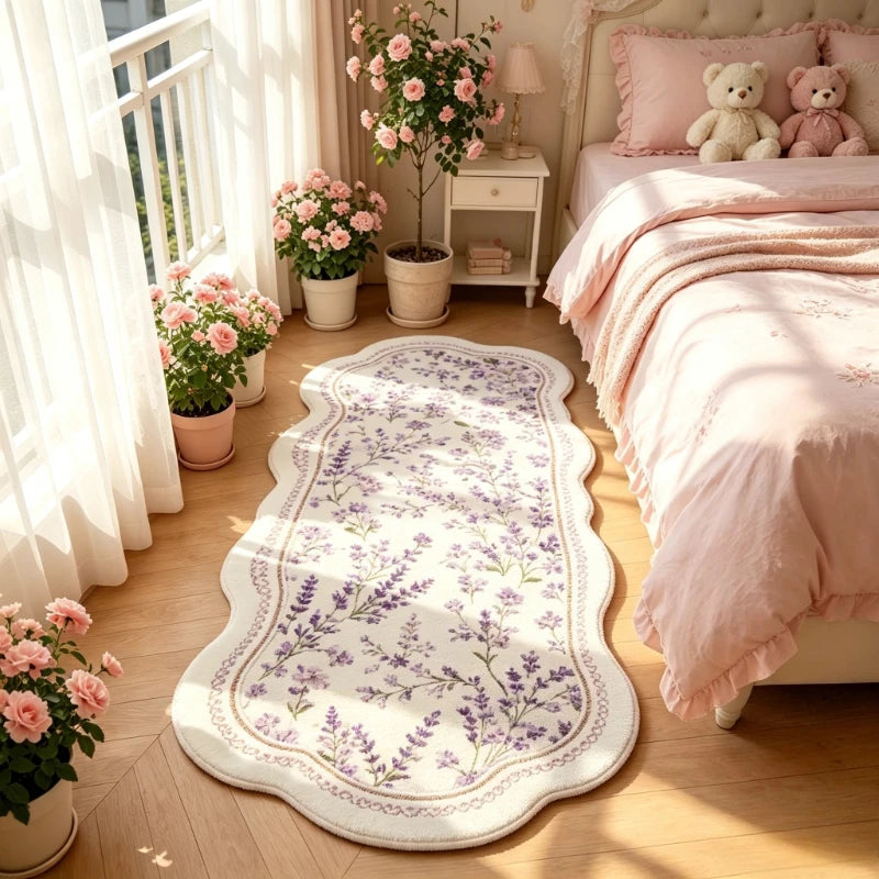Fluffy Pink Flower Bedroom Rug - Irregular Soft Floor Mat for Living Room & Home Decor