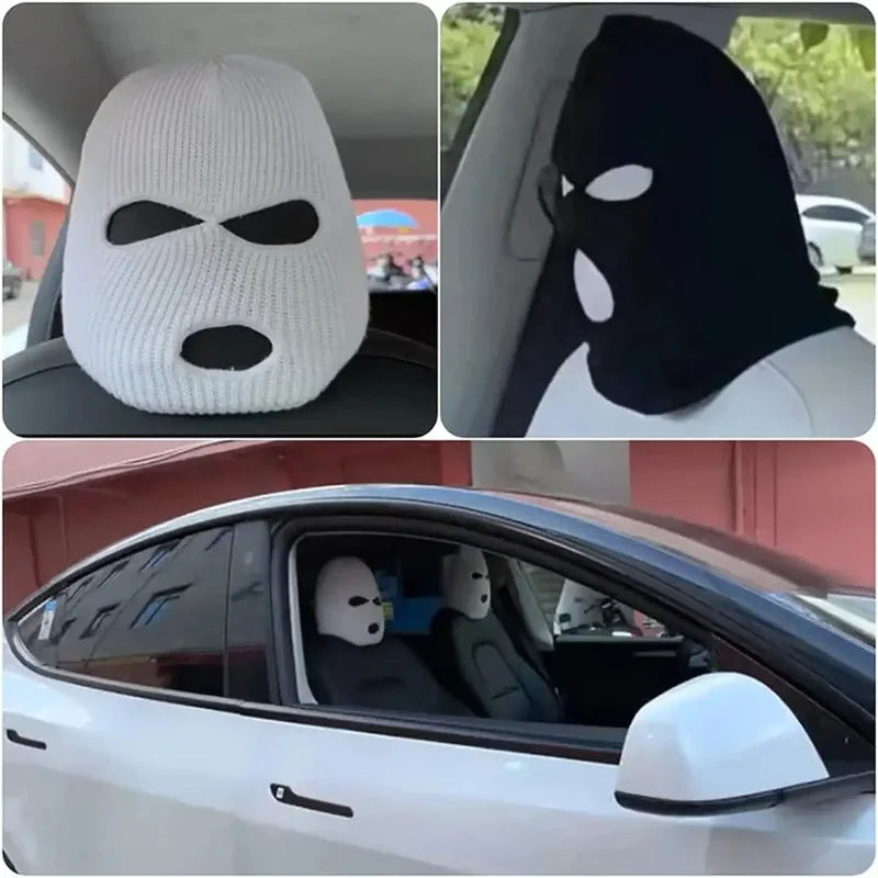 Universal Car Headrest Cover Face Mask Ski Mask Holiday Decoration for Tesla BMW Ford Volkswagen Kia