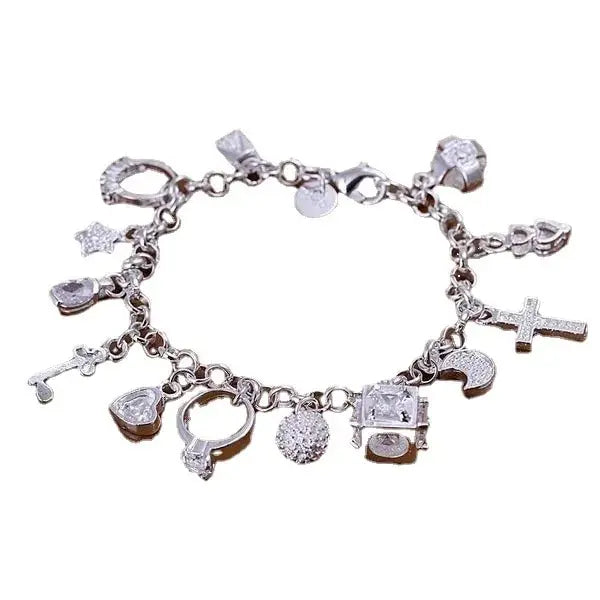 European and American Silver Thirteen Pendant Bracelet for Women - Multi-Element Jewelry