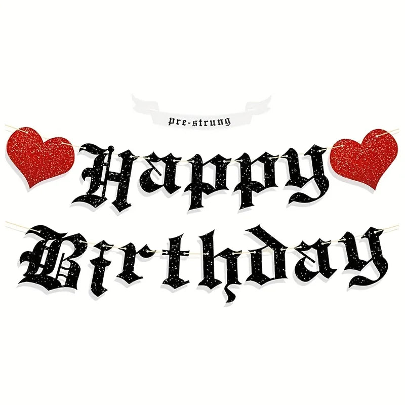 Goth Birthday Decorations Banner Halloween Funeral Party Supplies Glitter Banner