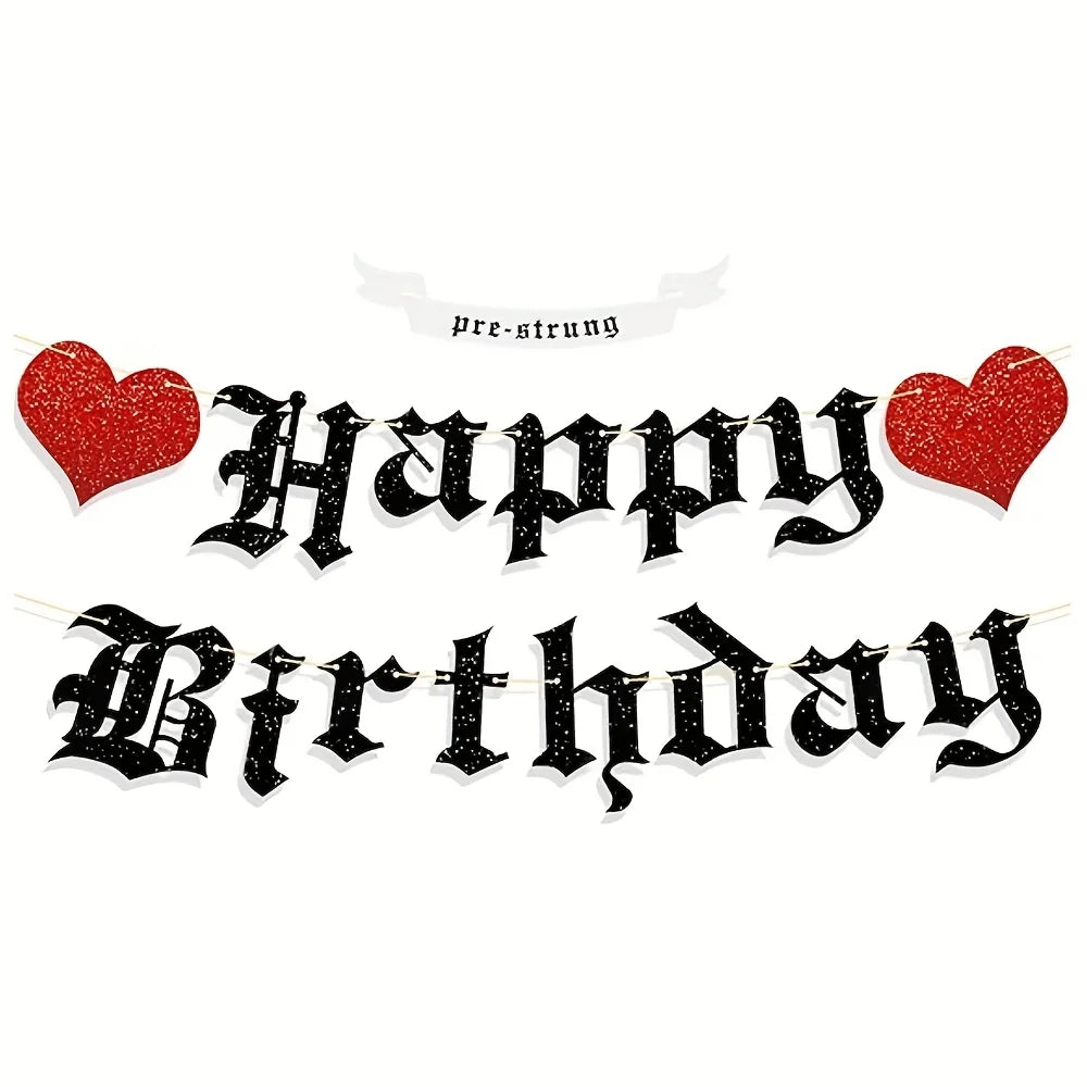 Goth Birthday Decorations Banner Halloween Funeral Party Supplies Glitter Banner