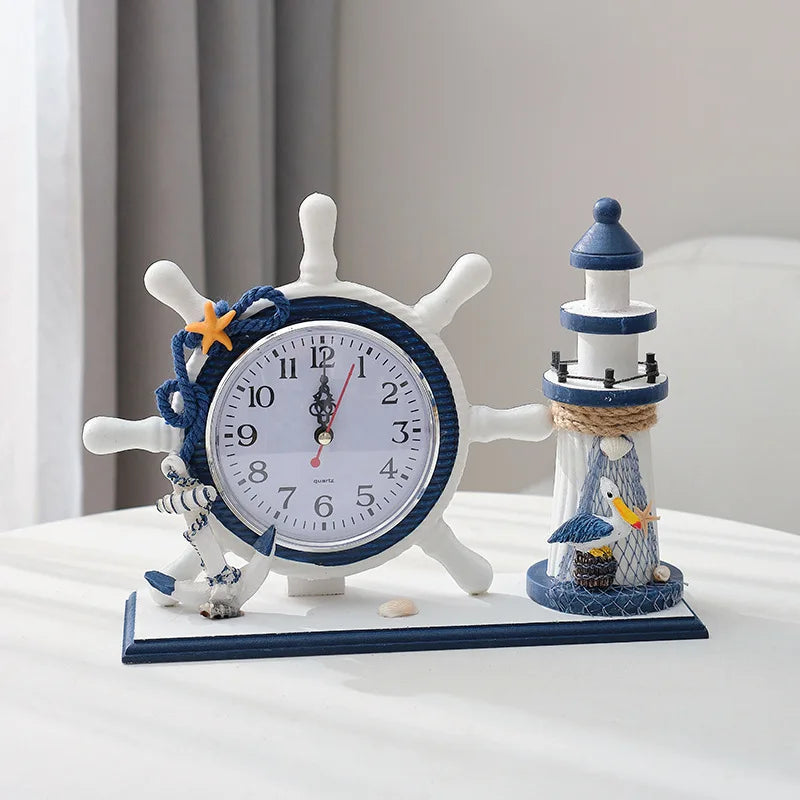 Nautical Themed Silent Table Clock - Artistic Bedside Timepiece for Living Room or Bedroom Decor