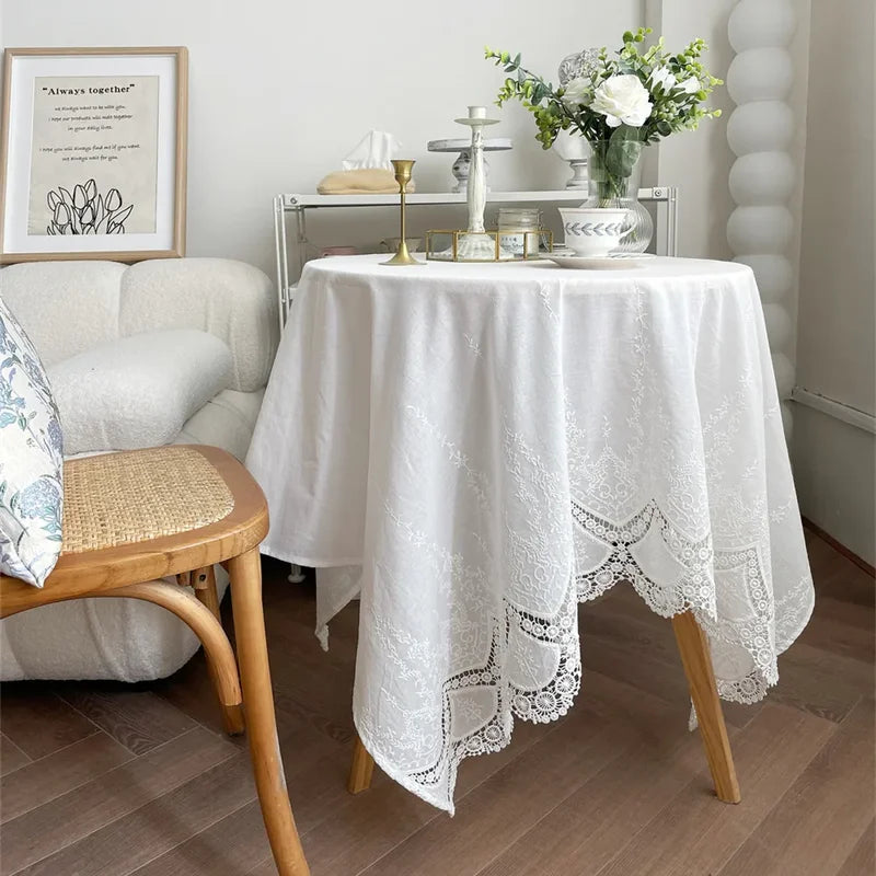 Elegant Cotton Lace Flower Tablecloth for Wedding and Home Decor