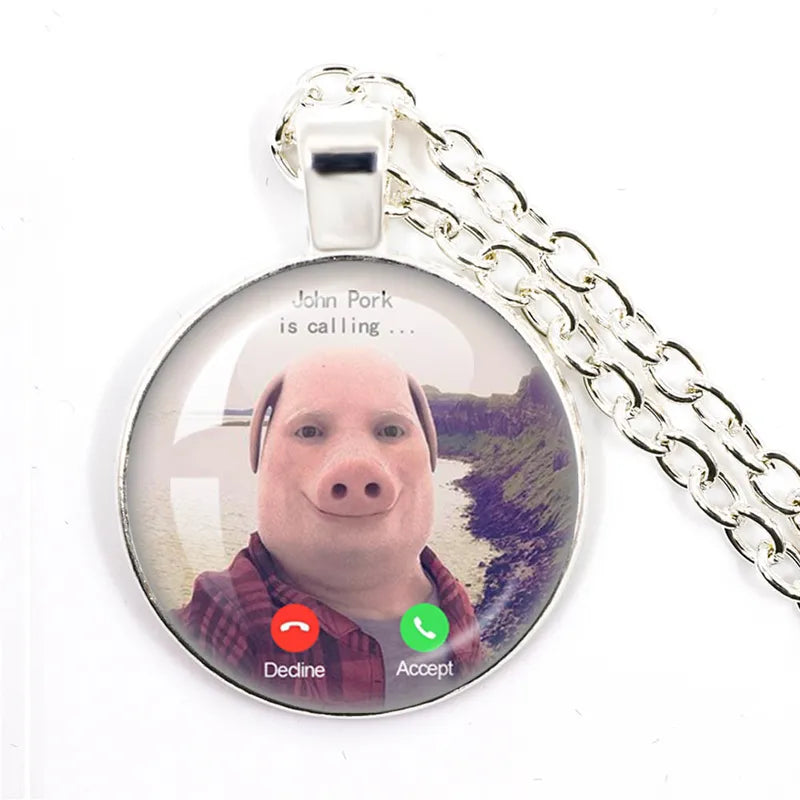Funny Pig Lover Necklace with Angel Wings Pendant - Humorous Jewelry Gift