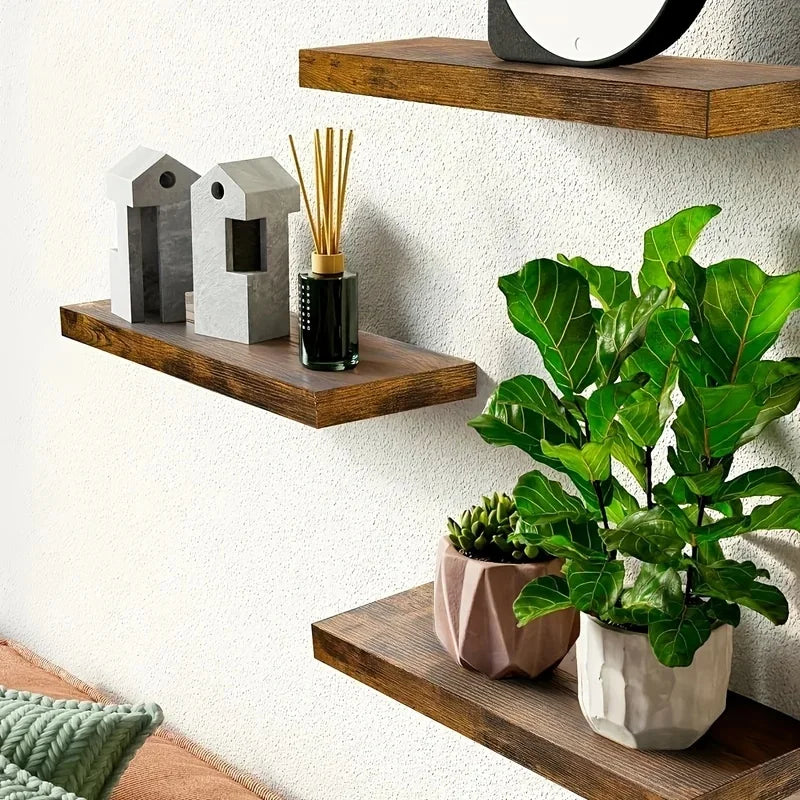 Space-Saving Solid Wood Wall Shelf Floating Rack for Living Room & Bedroom