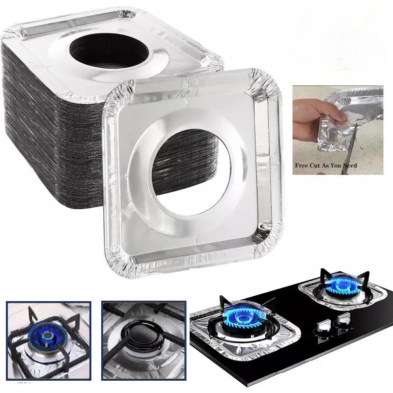Disposable Aluminum Foil Stove Burner Covers, Oil-Proof Gas Cooktop Protectors, 22x22cm, 20 Pack