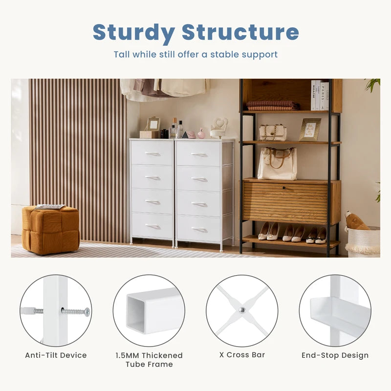 Living Room 4-Drawer Fabric Storage Cabinet with Wooden Top - Multi-Use Dresser and Closet Chest