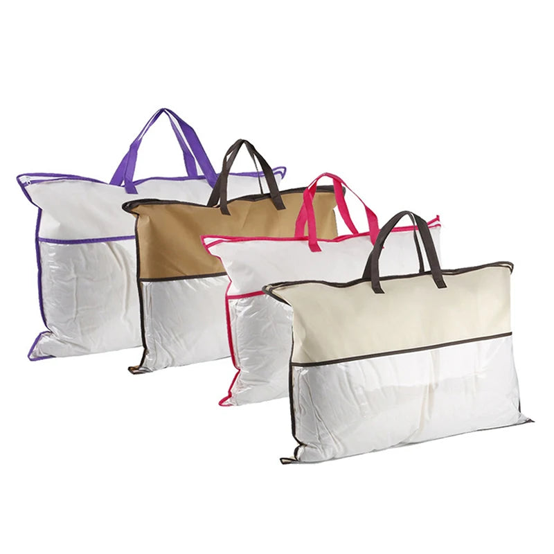 Clear Non-Woven Pillow & Quilt Storage Bag with Zipper Dustproof Household Organizer