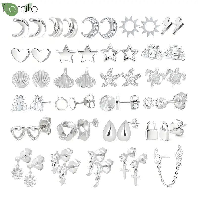 925 Silver Zircon Small Stud Earrings for Women - Hypoallergenic Jewelry Gift