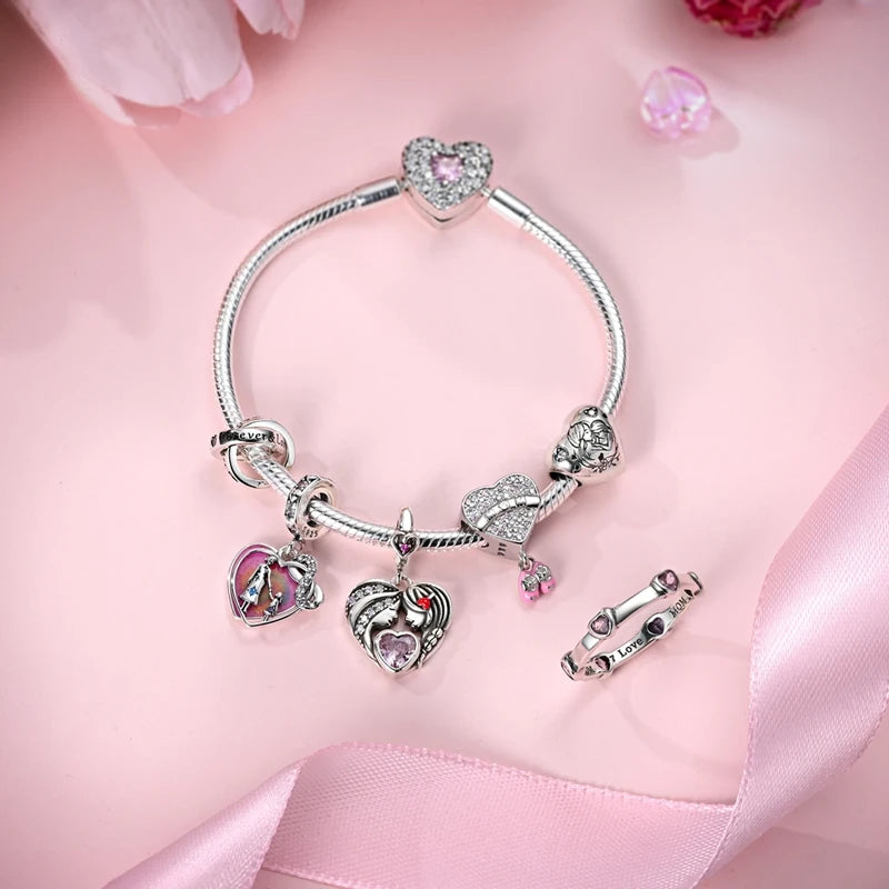 Sterling Silver Charm Bead for Bracelets - Mother's Day Love Heart Jewelry