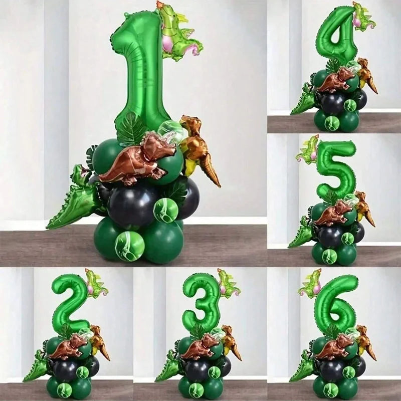 25Pcs 32 Inch Green Dinosaur Foil Balloons for Birthday Party Decorations