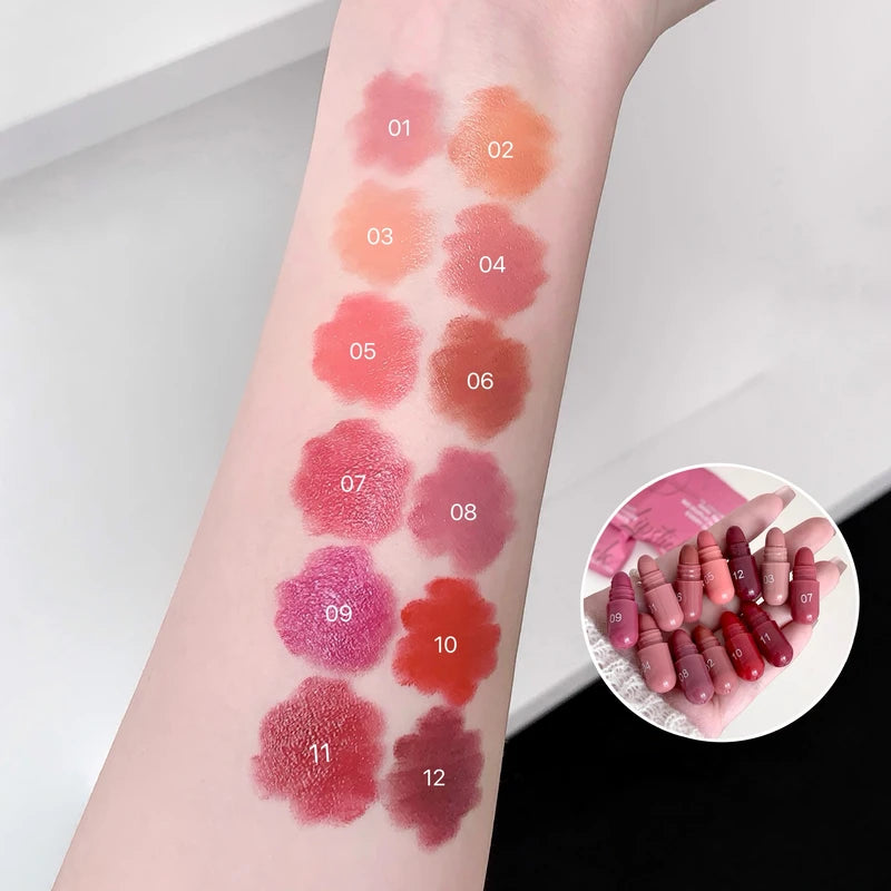 12-Color Matte Lip Balm Set - Long-Lasting Non-Fading Lip Color for Women