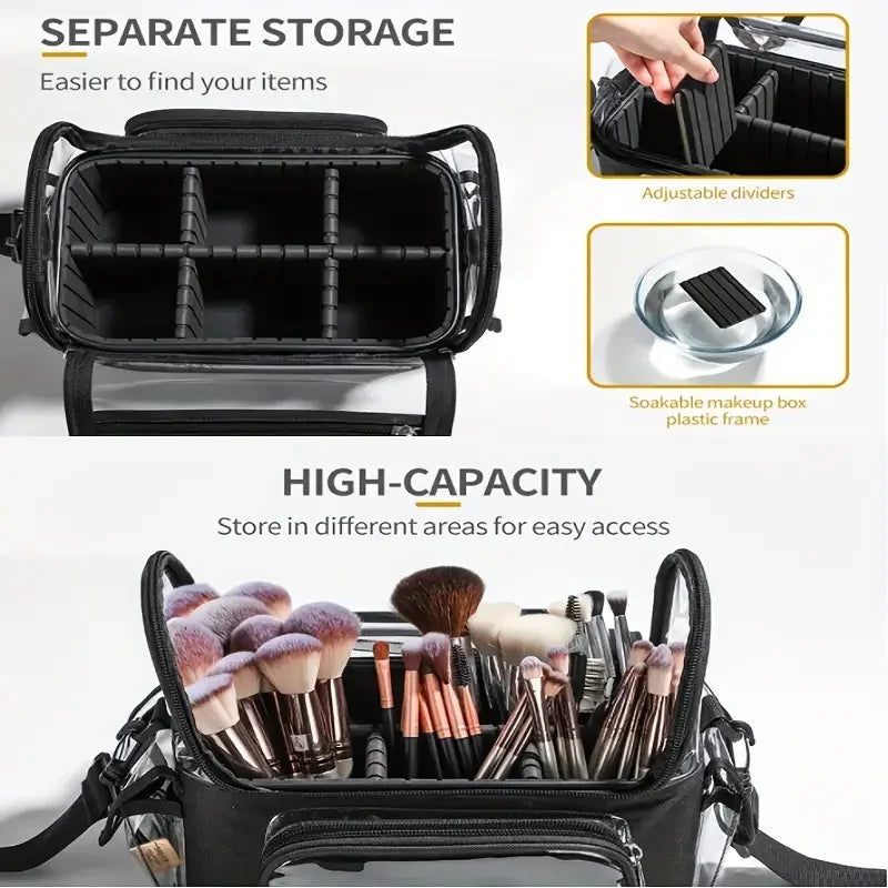 Travel Makeup Brush Organizer Backpack Waterproof Cosmetic Bag with Divider