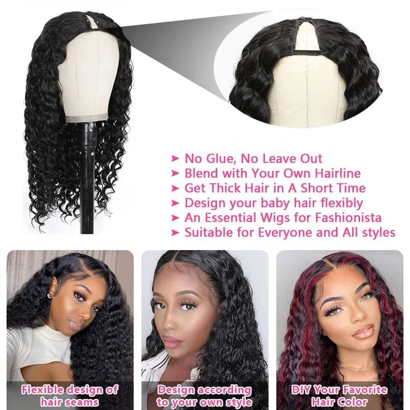 High Density Curly Water Wave Human Hair Wig 30-32 Inch Ready To Wear
