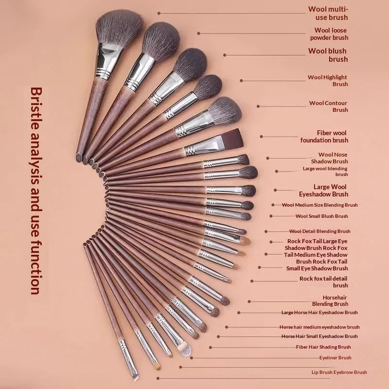 Professional Makeup Brush Set - 26 Pieces with Animal Hair for Face Eyeshadow Blush & Powder