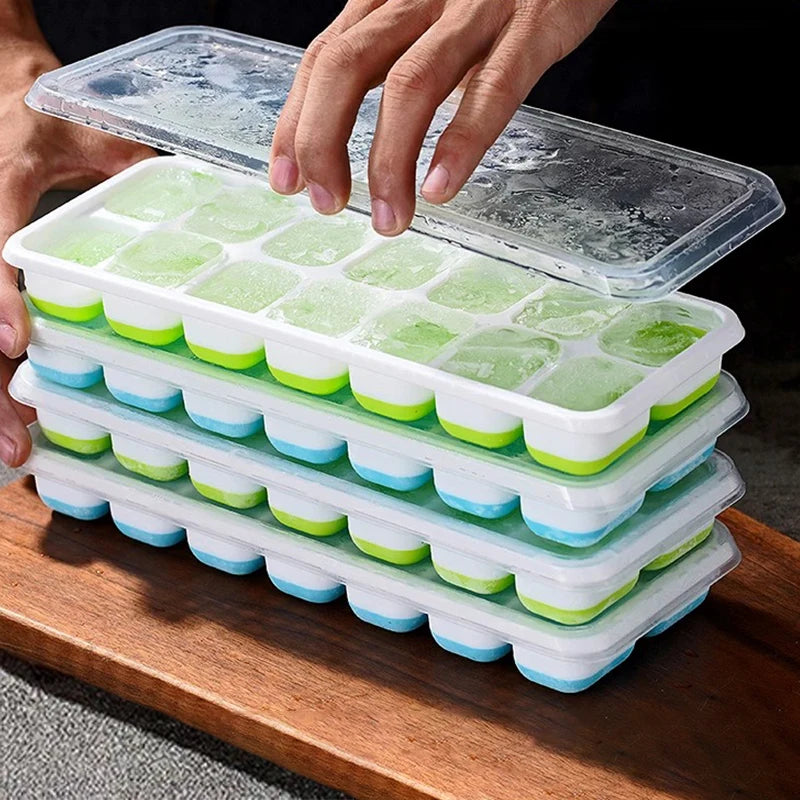Silicone Ice Cube Tray with Cover - 14-Grid Square Mold for Cold Drinks & DIY Ice Making